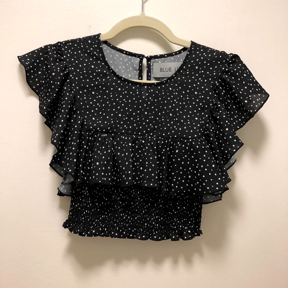 Planet Blue Polka Dot Flutter Sleeve Crop SZE XS